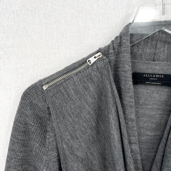 ALLSAINTS Drina Ribbed Cardigan Womens Small Heather Gray Merino Wool Zip - Picture 10 of 16
